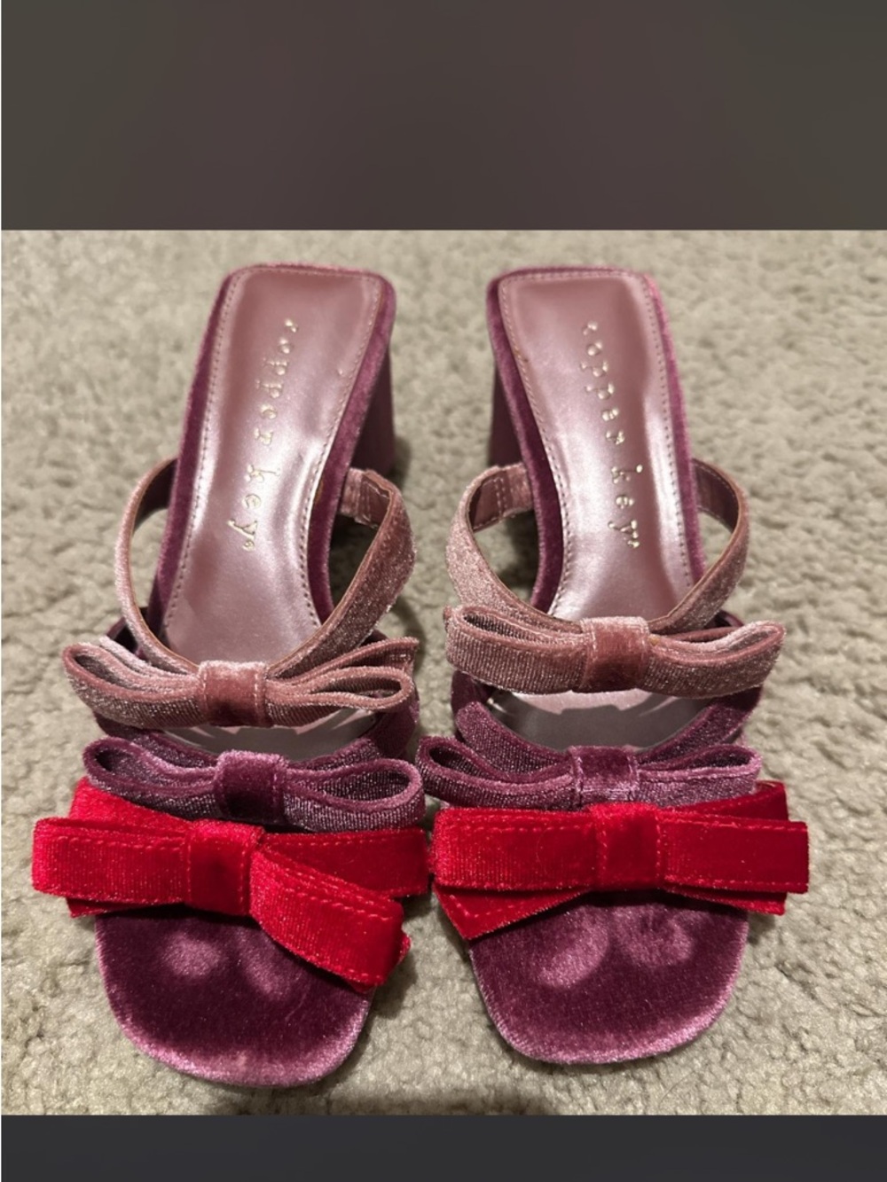 Copper Key Velvet Bow Slide Mules